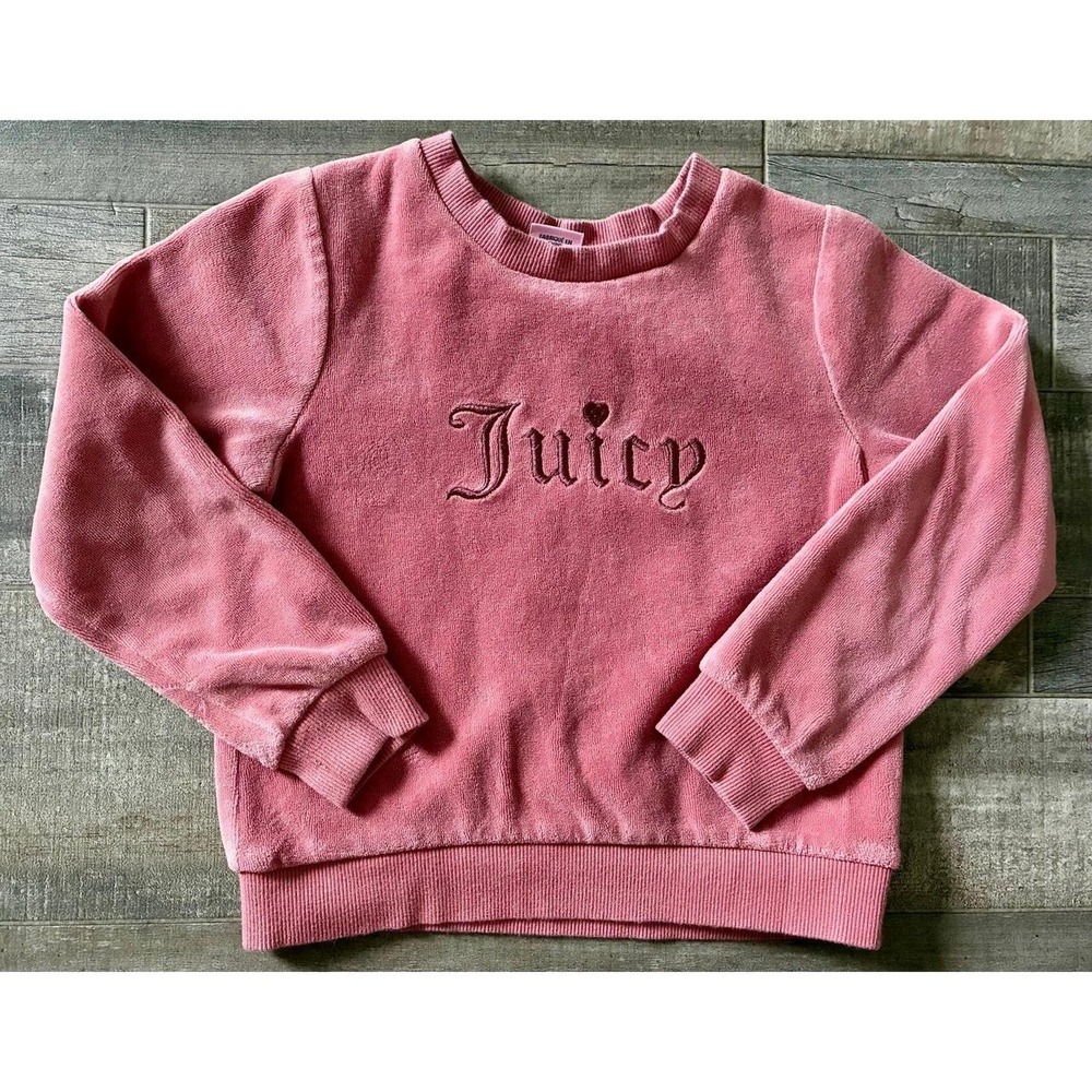 Juicy Couture Girls Velour Crewneck Sweatshirt - Mauve Pink - Size 5